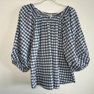 Whistle Women's Bule/White Gingham top, 3/4 raglan sleeve, size 10